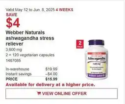 Costco Webber Naturals ashwagandha stress reliever offer