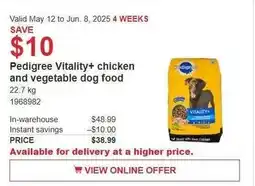 Costco Pedigree Vitality+ chicken and vegetable dog food offer