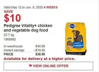 Costco Pedigree Vitality+ chicken and vegetable dog food offer