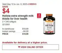 Costco Holista extra strength milk thistle for liver health offer