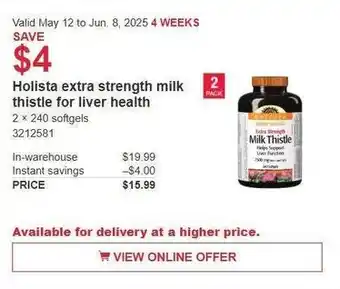 Costco Holista extra strength milk thistle for liver health offer