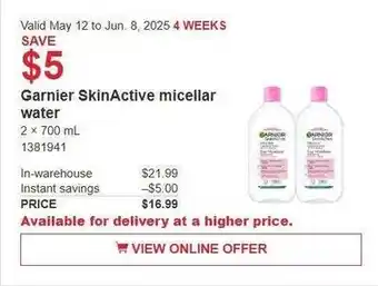 Costco Garnier SkinActive micellar water offer