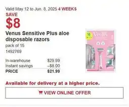 Costco Venus Sensitive Plus aloe disposable razors offer