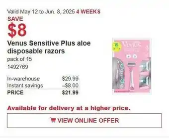 Costco Venus Sensitive Plus aloe disposable razors offer