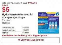 Costco HydraSense Advanced for dry eyes eye drops offer