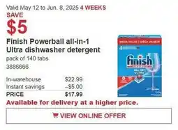 Costco Finish Powerball all-in-1 Ultra dishwasher detergent offer