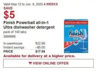 Costco Finish Powerball all-in-1 Ultra dishwasher detergent offer