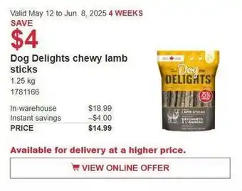 Costco Dog Delights chewy lamb sticks offer