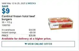 Costco Cardinal frozen halal beef burgers offer