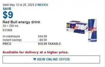 Costco Red Bull energy drink offer