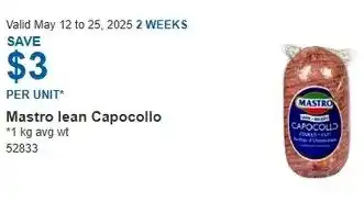 Costco Mastro lean Capocollo offer