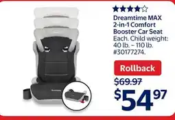 Walmart Dreamtime MAX 2-in-1 Comfort Booster Car Seat offer