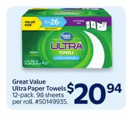 Walmart Great Value Ultra Paper Towels offer