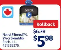 Walmart Natrel Filtered 1%, 2% or Skim Milk offer
