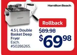Walmart Hamilton Beach 4.5 L Double Basket Deep Fryer offer