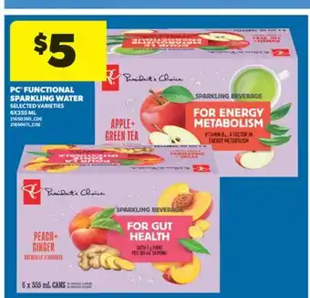 Real Canadian Superstore PC FUNCTIONAL SPARKLING WATER, 6X355 ML offer