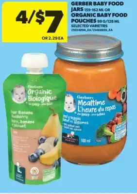 Real Canadian Superstore GERBER BABY FOOD JARS, 159-162 ML OR ORGANIC BABY FOOD POUCHES, 99 G/128 ML offer