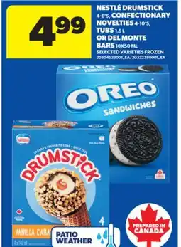 Real Canadian Superstore NESTLÉ DRUMSTICK 4-6' S, CONFECTIONARY NOVELTIES 4-10' S, TUBS 1.5 L OR DEL MONTE BARS 10X50 ML offer