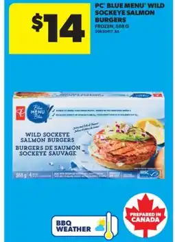 Real Canadian Superstore PC BLUE MENU WILD SOCKEYE SALMON BURGERS, 568 G offer
