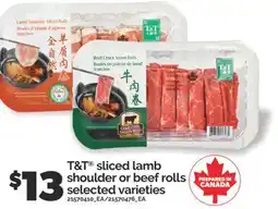 Real Canadian Superstore T & T sliced lamb shoulder or beef rolls offer