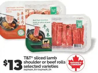 Real Canadian Superstore T & T sliced lamb shoulder or beef rolls offer