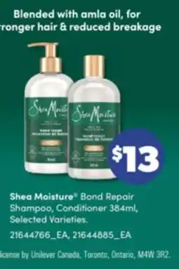 Real Canadian Superstore SHEA MOISTURE BOND REPAIR SHAMPOO, CONDITIONER 384ML offer