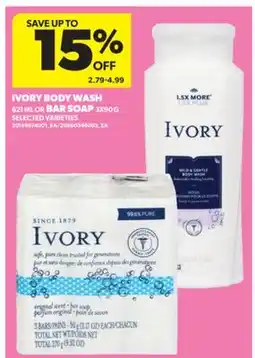 Real Canadian Superstore IVORY BODY WASH, 621 ML OR BAR SOAP, 3X90 G offer