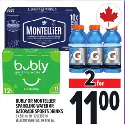 Metro BUBLY OR MONTELLIER SPARKLING WATER OR GATORADE SPORTS DRINKS offer