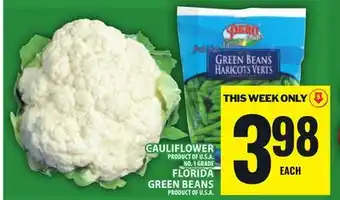 Food Basics CAULIFLOWER OR FLORIDA GREEN BEANS offer