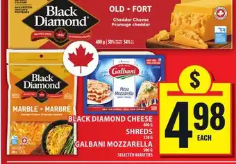 Food Basics BLACK DIAMOND CHEESE, SHREDS OR GALBANI MOZZARELLA offer