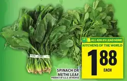 Food Basics SPINACH OR METHI LEAF offer
