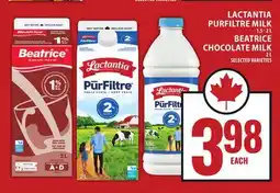 Food Basics LACTANTIA PURFILTRE MILK OR BEATRICE CHOCOLATE MILK offer