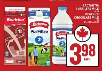 Food Basics LACTANTIA PURFILTRE MILK OR BEATRICE CHOCOLATE MILK offer