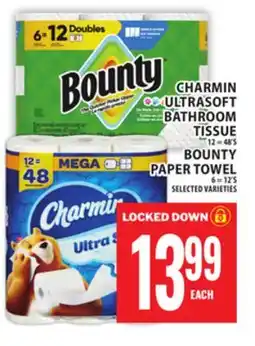 Food Basics CHARMIN ULTRASOFT BATHROOM TISSUE OR BOUNTY PAPER TOWEL offer