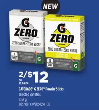 Loblaws GATORADE G ZERO POWDER STICKS 10x3G offer