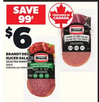 Loblaws BRANDT DELI SLICED SALAMI, 125 G offer