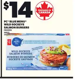 Loblaws PC BLUE MENU WILD SOCKEYE SALMON BURGERS, 568G offer