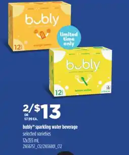 Loblaws BUBLY SPARKLING WATER BEVERAGE, 12x355 mL offer