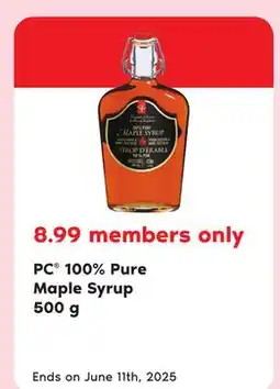 Loblaws PC 100% PURE MAPLE SYRUP 500 G offer