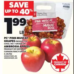 Loblaws PC PINK MUSCAT GRAPES OR AMBROSIA APPLES offer