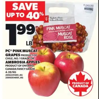 Loblaws PC PINK MUSCAT GRAPES OR AMBROSIA APPLES offer