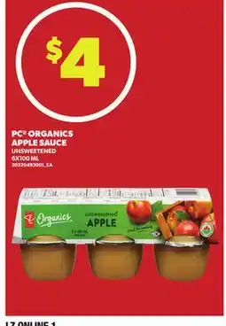 Loblaws PC ORGANICS APPLE SAUCE, 6X100ML offer