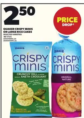 Loblaws QUAKER CRISPY MINIS OR LARGE RICE CAKES, 90-173 G offer