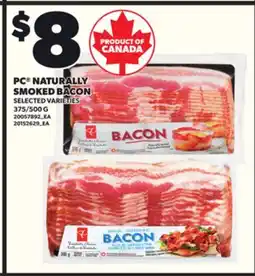 Loblaws PC NATURALLY SMOKED BACON, 375/500G offer