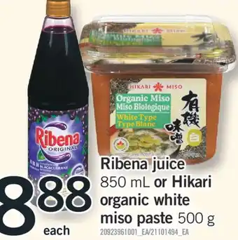 Fortinos RIBENA JUICE, 850 ML OR HIKARI ORGANIC WHITE MISO PASTE, 500 G offer