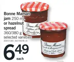 Fortinos BONNE MAMAN JAM, 250 ML OR HAZELNUT SPREAD, 360/380 G offer