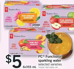 Fortinos PC FUNCTIONAL SPARKLING WATER, 6X355 ML offer
