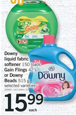 Fortinos DOWNY LIQUID FABRIC SOFTENER, 150 LOADS, GAIN FLINGS, 42'S OR DOWNY BEADS, 515 G offer