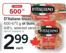 Fortinos D'ITALIANO BREAD, 600-675 G OR BUNS, 6/8'S offer