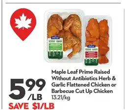 Longo's Prime Raised Without Antibiotics Herb & Garlic Flattened Chicken or Barbecue Cut Up Chicken offer